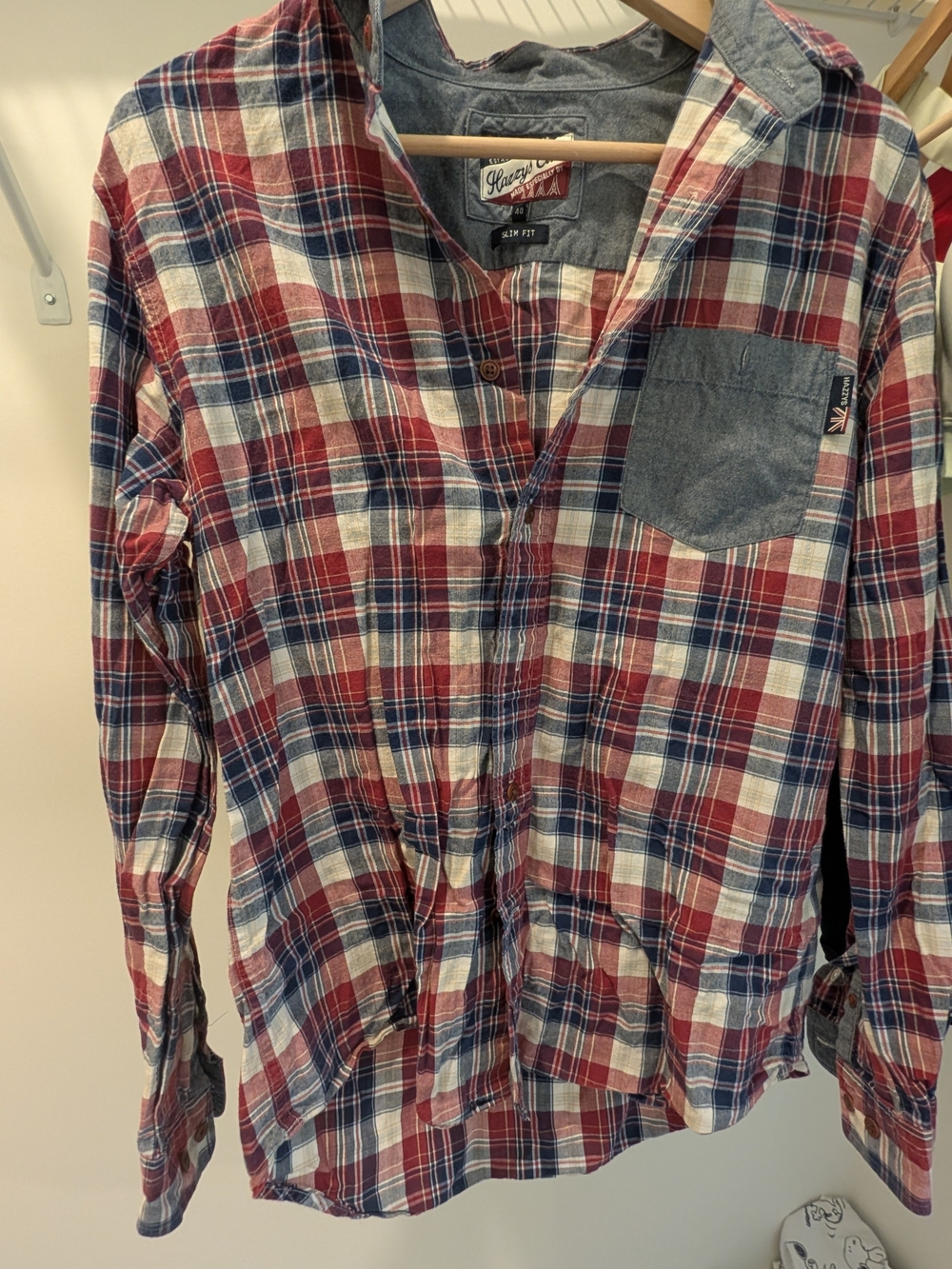 French Connection Red, Blue & White Plaid Button-Down Shirt
